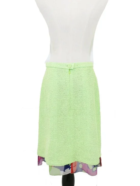 CHANEL Vintage 2000 Spring Lime Green Print Chiffon Trim Skirt Jacket Set 38 40 - Picture 11 of 16